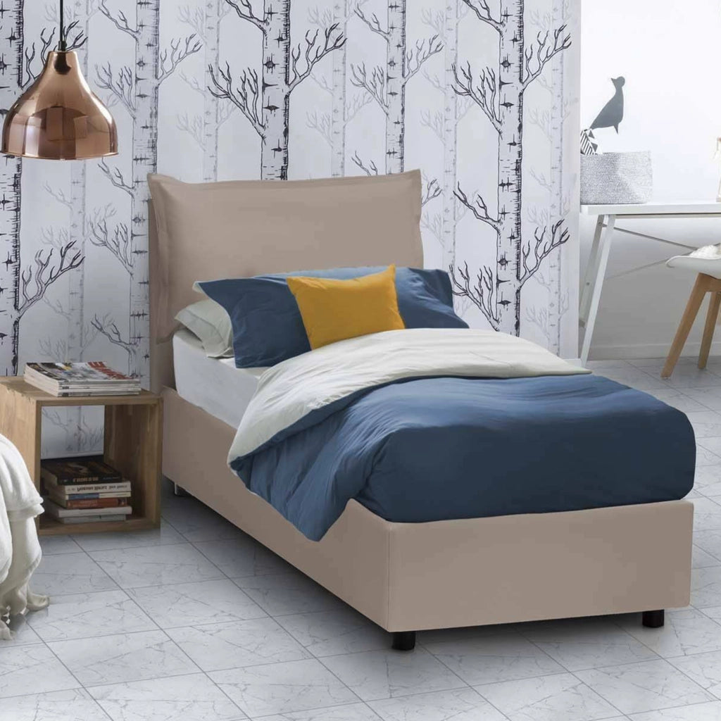 Adet, Letto Singolo Contenitore Made in Italy, Grigio Tortora