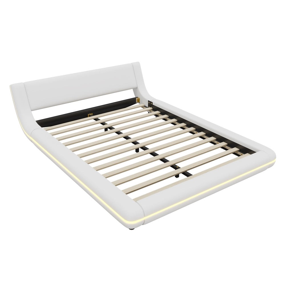 Letto Basso con LED ¨C MINIMAL ¨C PU Bianco 140x200