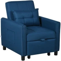 Poltrona Letto Singola Reclinabile su 3 Livelli con Cuscino e 2 Tasche Laterali, 69x82x85cm, Blu