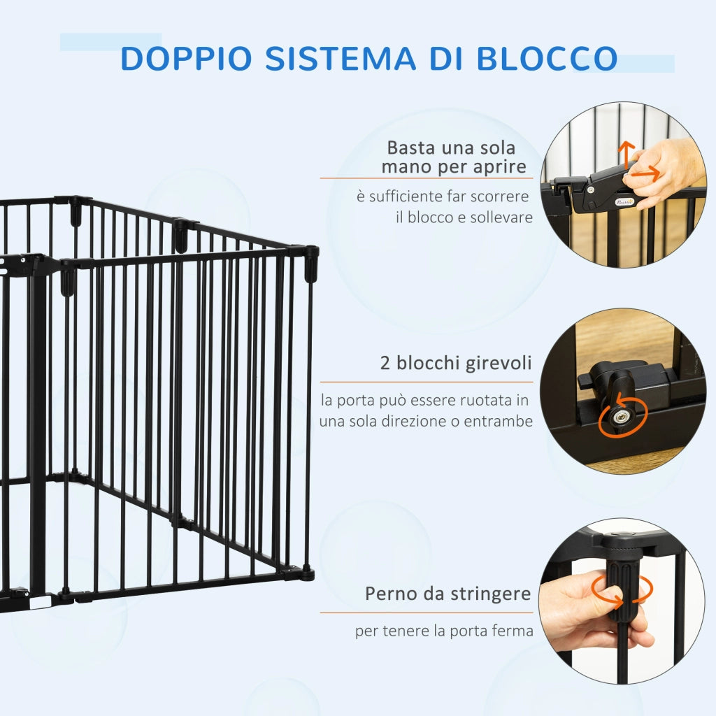 EasyComfort Cancelletto di Sicurezza per Cani Pieghevole a 8 Sezioni, Sistema di Blocco e Chiusura Automatica, Nero