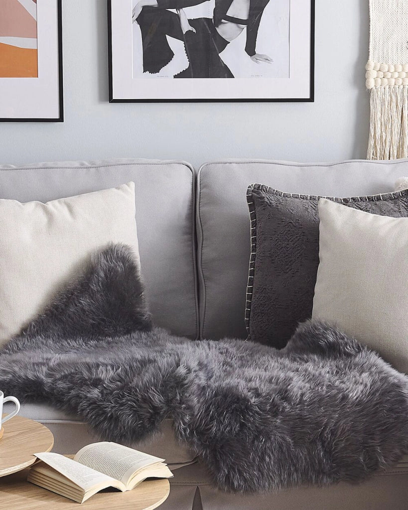Tappeto in Pelle di montone grigio scuro Fodera morbida 65 x 110 cm per soggiorno Camera da letto