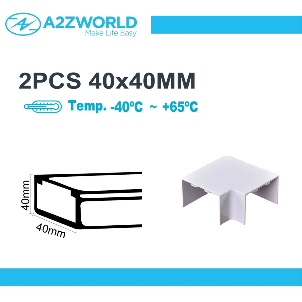 2 Pezzi Connettore Angolare Per Canaline Passacavi 40X40mm, Angolo Interno 90°, Colore Bianco