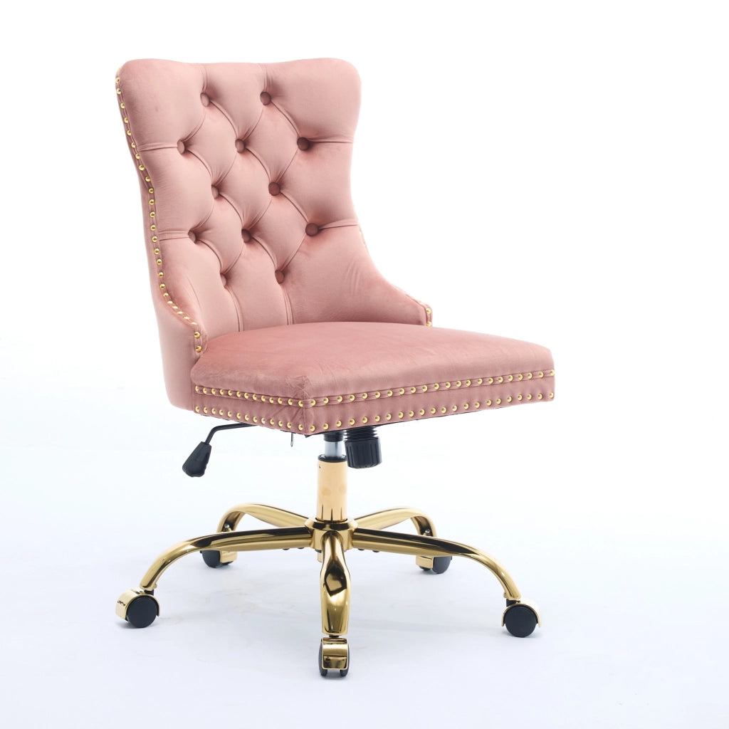 Poltrona da Ufficio Girevole in Velluto ¨C MINIMAL ¨C Rosa, Base in Metallo Dorato