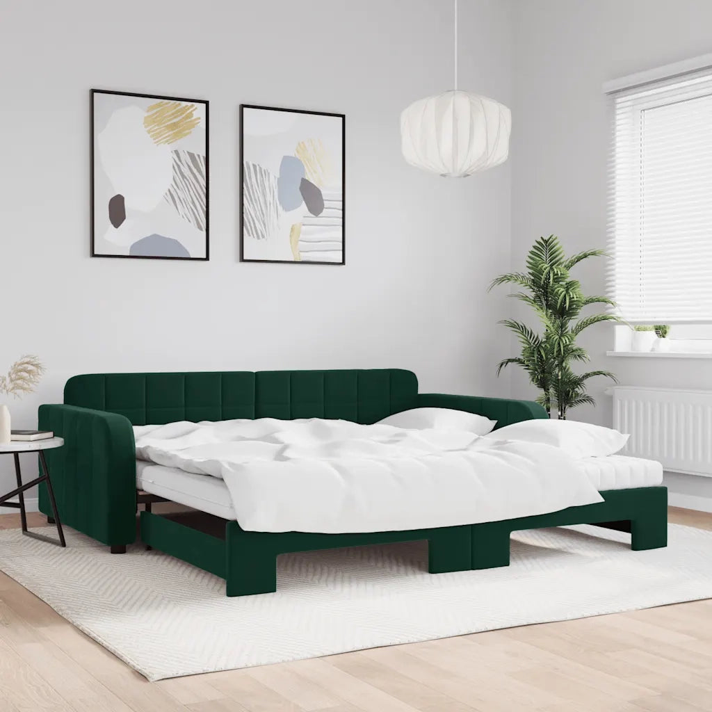 Divano Letto Estraibile Materassi Verde Scuro 100x200 Velluto 3196962