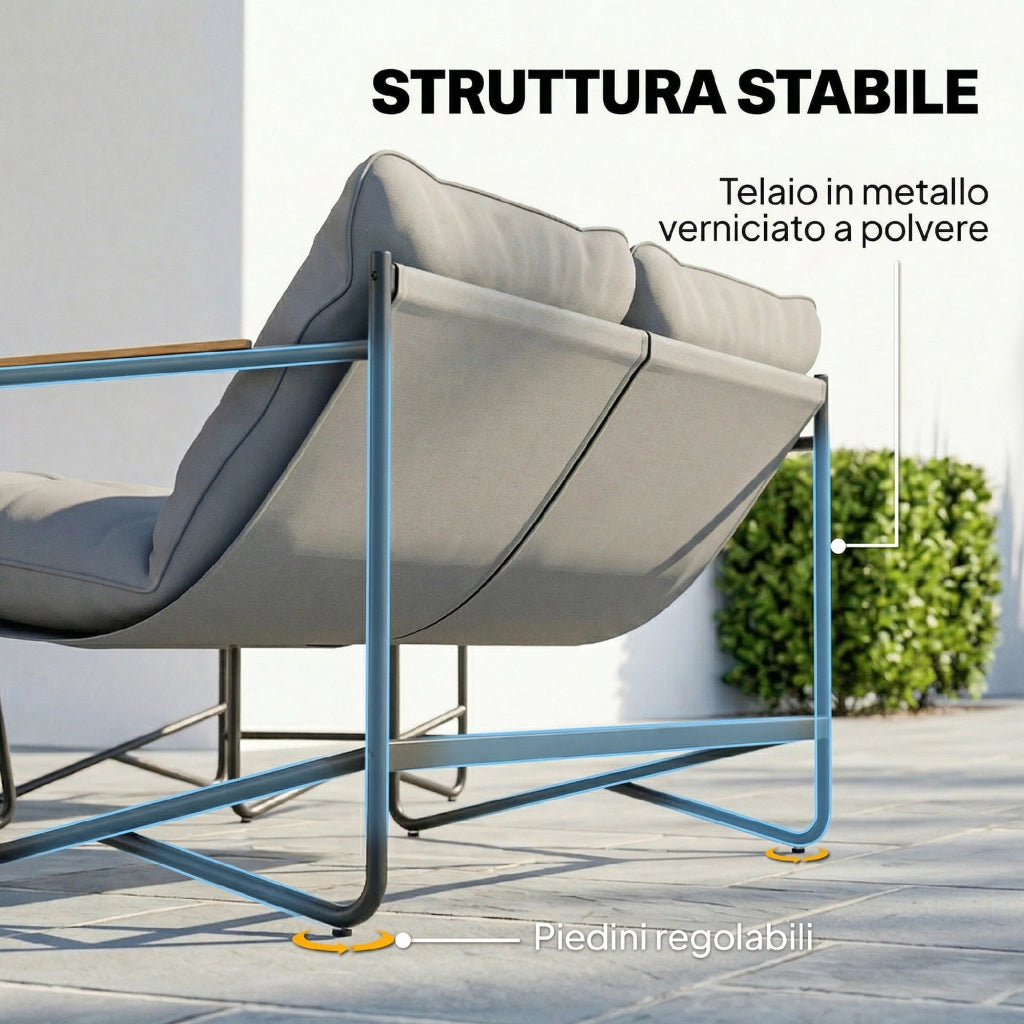 Salotto da Giardino 4 Posti con Divanetto 2 Posti e 2 Poltrone con Cuscini, Grigio Chiaro