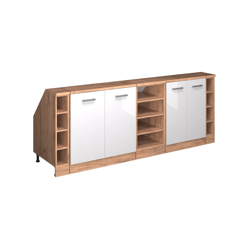 Set di mobili sottotetto Rion Bianco lucido/Rovere dorato 210 cm Set di 5 carcasse armadio profondità 60 cm Vicco