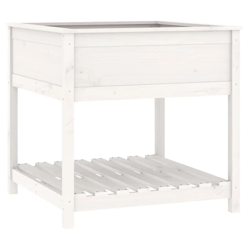 Fioriera rialzata per piante fiori patio giardino con ripiano 82,5 x 82,5 x 81 cm legno massello di pino bianco 02_0038412
