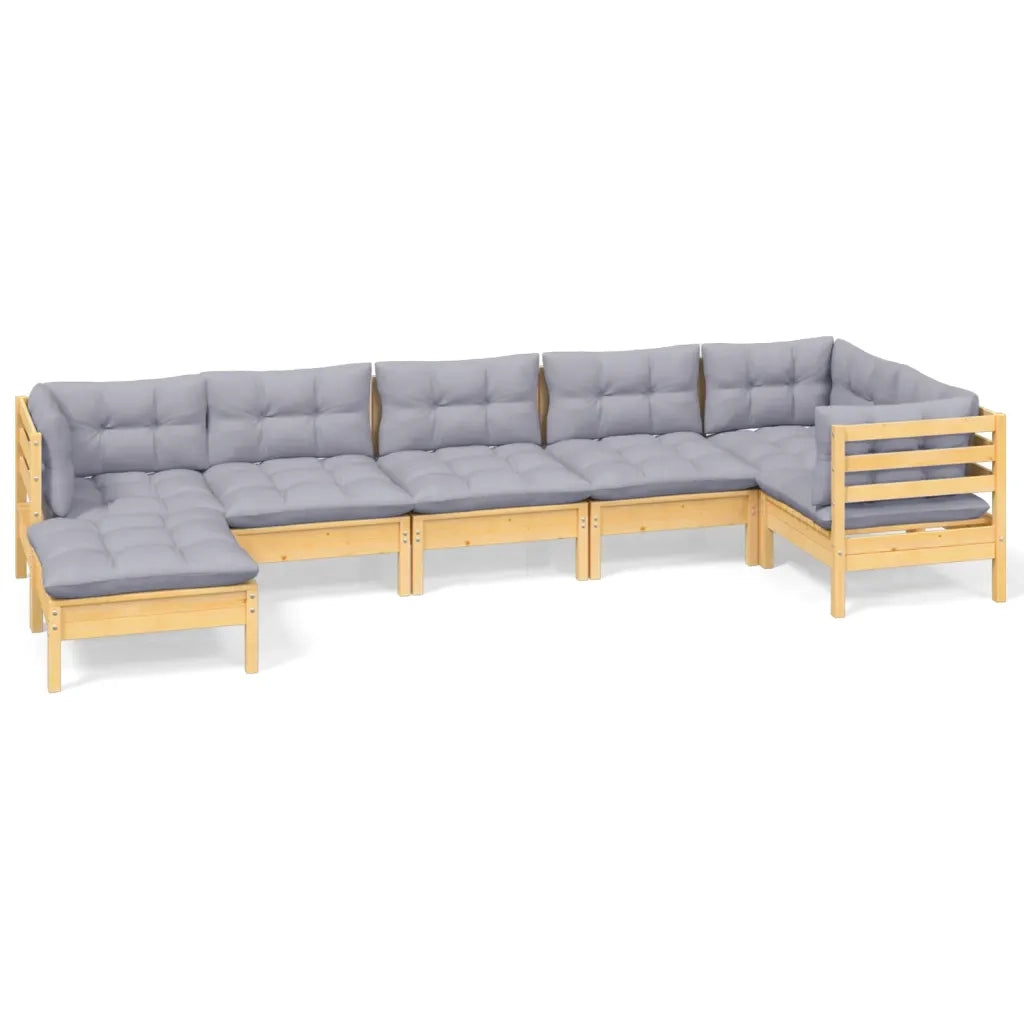 Set Divani da Giardino 7 pz con Cuscini Grigi Massello di Pino 3096549