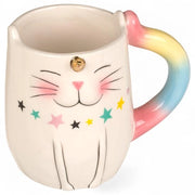 Tazza per gatti Unicorn - 380 ml - Bicchiere ceramico - Dolomia - Maniglia arcobaleno - Corno dorato - Design giocoso - Tazza per gatti