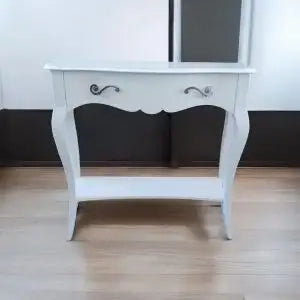 Consolle Lolla in legno Shabby chic bianco con maniglia "S" grandi cromate