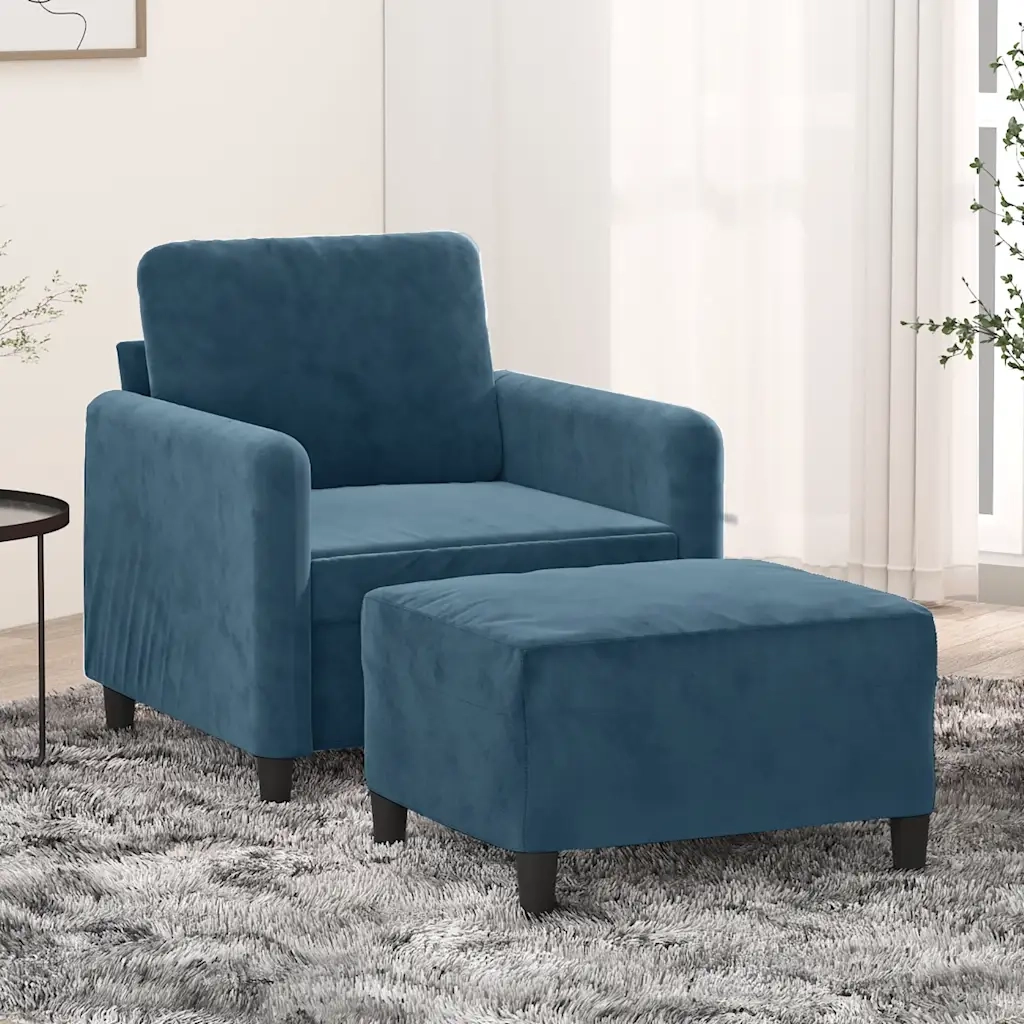 Poltrona con Poggiapiedi Blu 60 cm in Velluto 3201173