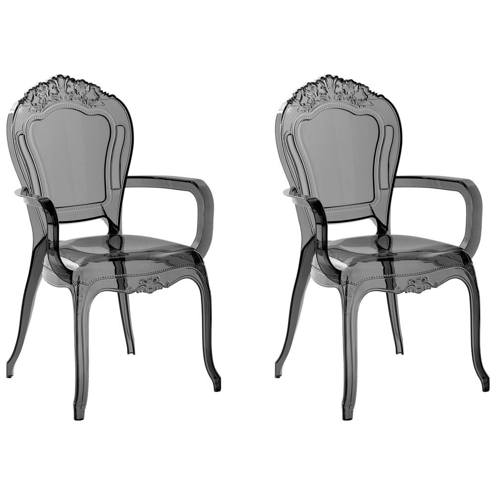 Set di 2 sedie da pranzo in acrilico Nero trasparente con schienale solido impilabili dal design moderno vintage