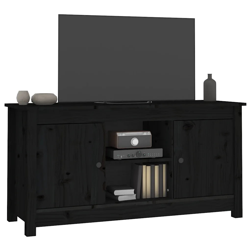 Mobile Porta TV Nero 103x36,5x52 cm in Legno Massello di Pino 814588