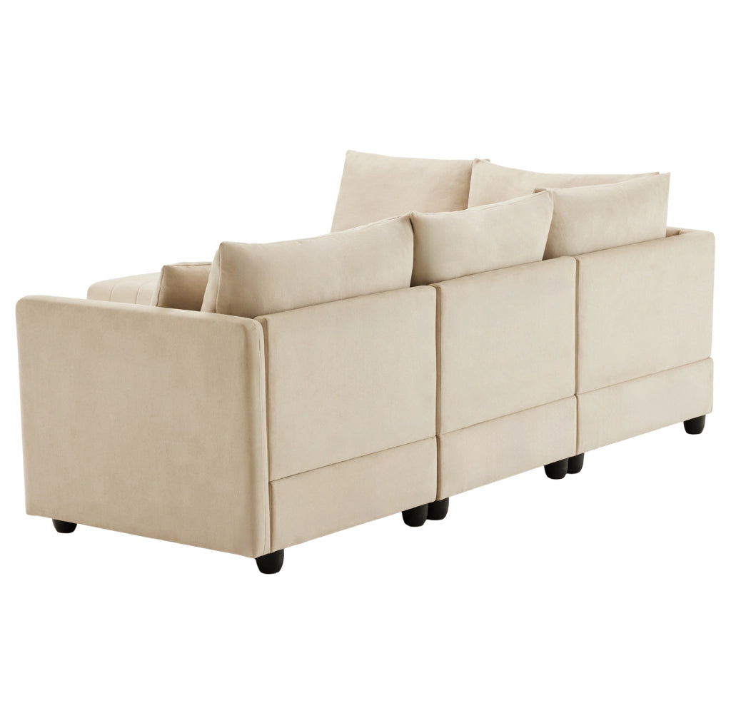 Divano modulare 5 posti beige con pouf mobile