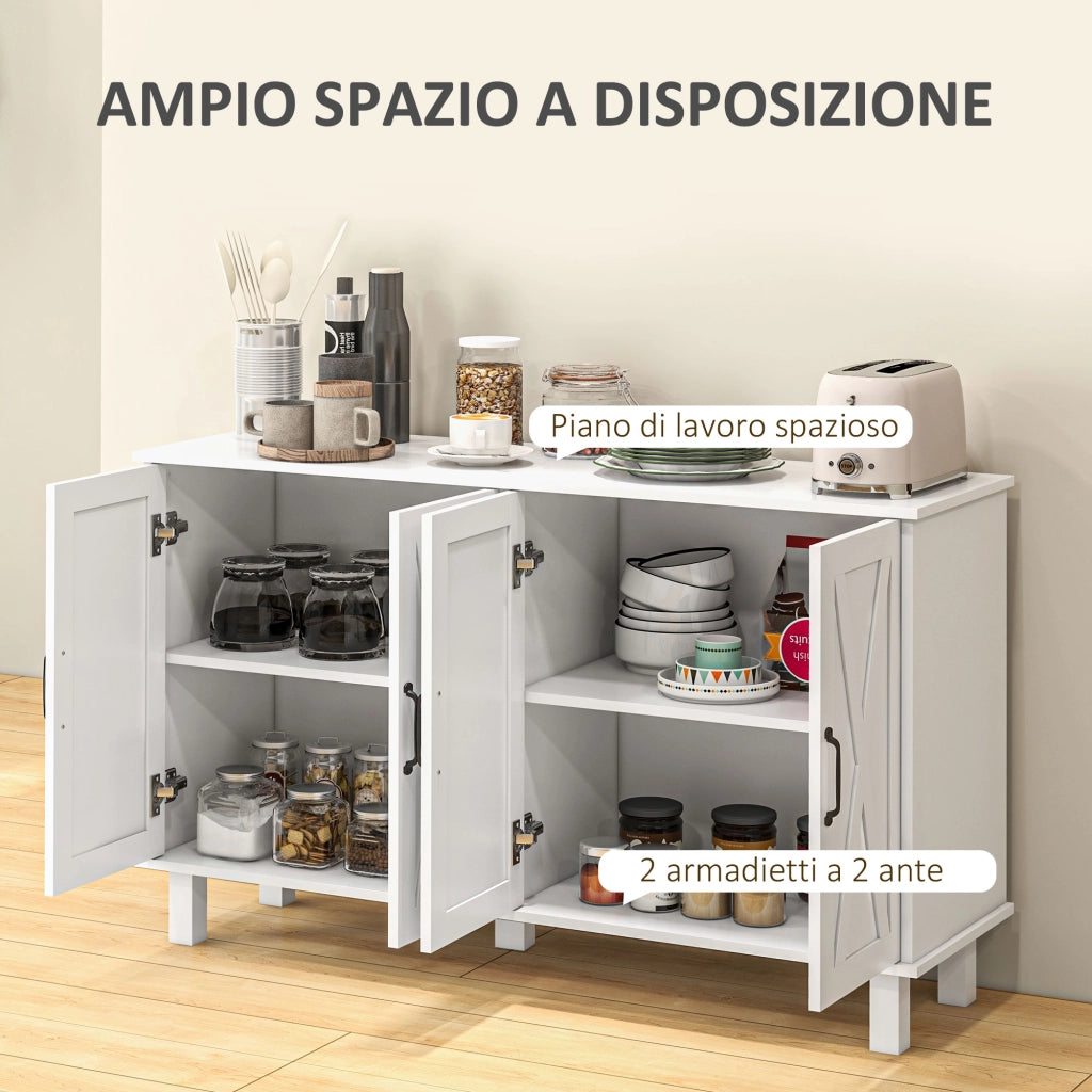 Mobile Multiuso in MDF a 4 Livelli con 2 Ripiani Regolabili e 5 Gambe, 120x37x75 cm, Bianco