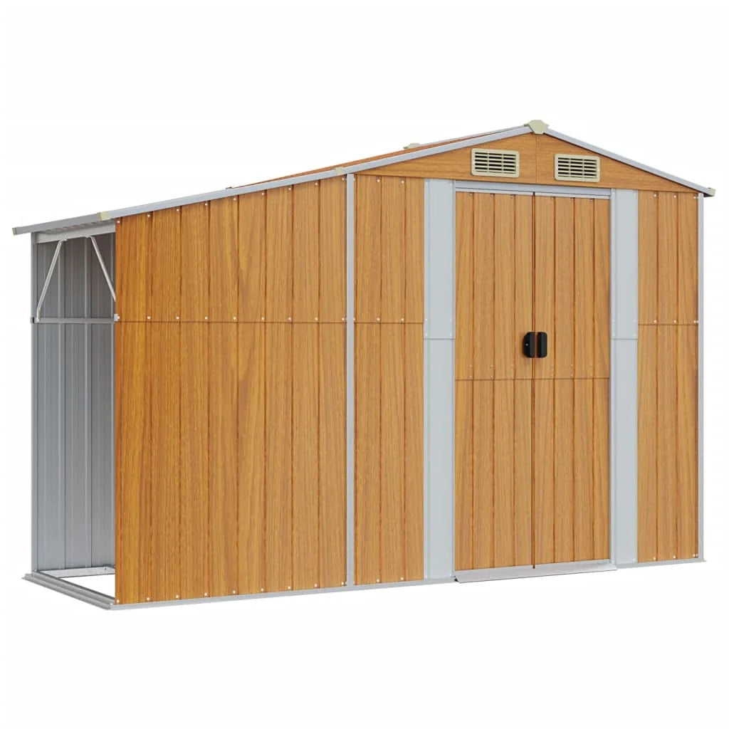 Casetta da giardino cabina ripostiglio casetta da esterno robusta casetta per attrezzi colore chiaro 277 x 365,5 x 179 cm acciaio zincato marrone 02_0022314