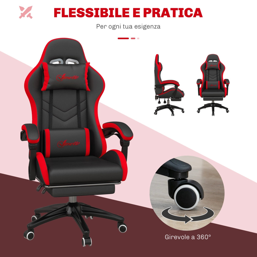 Sedia da Gaming Regolabile in Altezza e Schienale Reclinabile ¨C Zephmum ¨C Nero e Rosso 65x65x121-129 cm