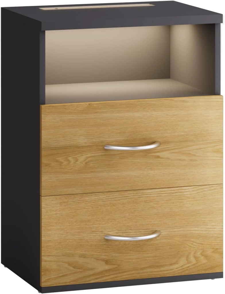 ® Comodino Set da 2 Illuminazione LED Touch 40x28x55cm in Legno 2 Cassetti Camera da Letto Tavolino Comodini