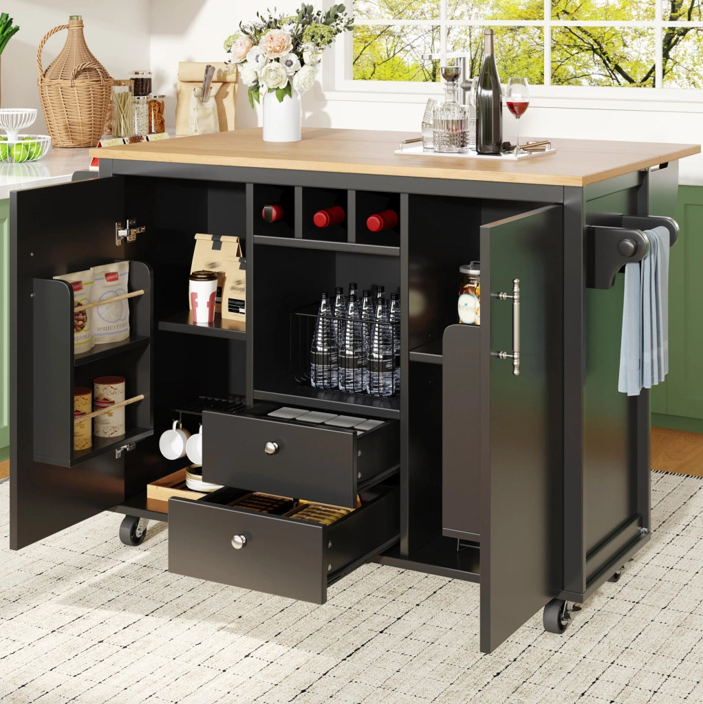 Isola da cucina 137.9x73x92.2 cm con piano ribaltabile; MDF e metallo; nero