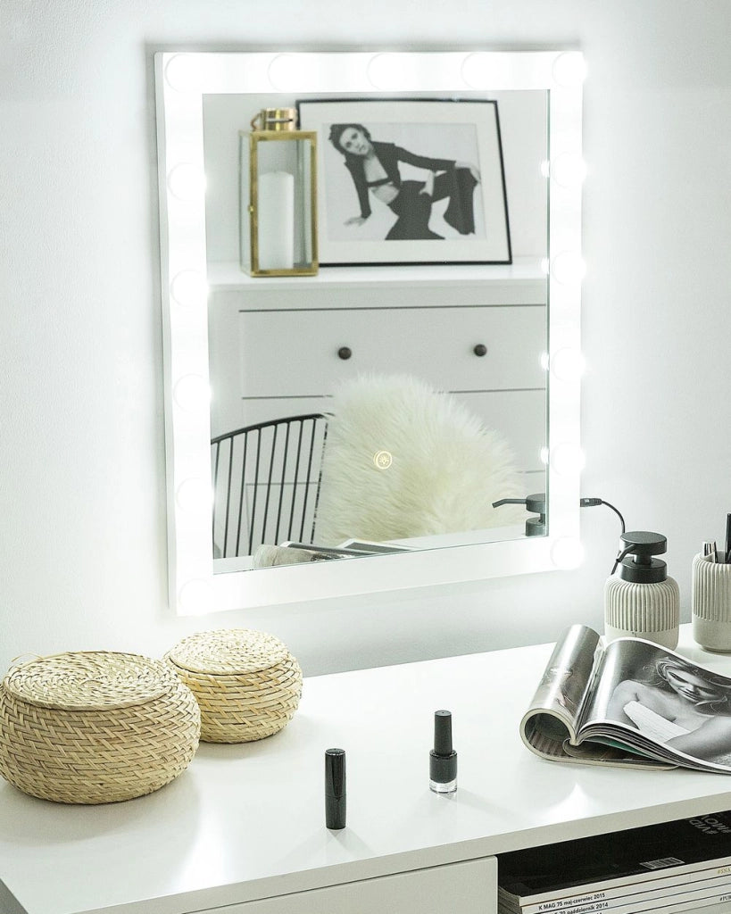 Specchio da toeletta da parete con LED bianco 50 x 60 cm rettangolare illuminato lampadine Hollywood Toeletta