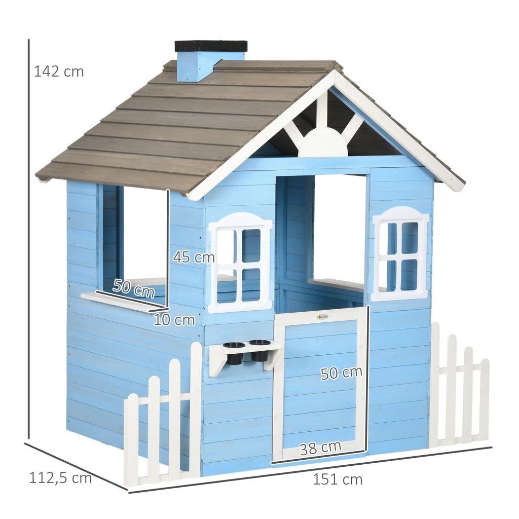 Casetta da giardino per bambini in legno con porta e finestre ¨C zephmum ¨C blu 151x112.5x142 cm