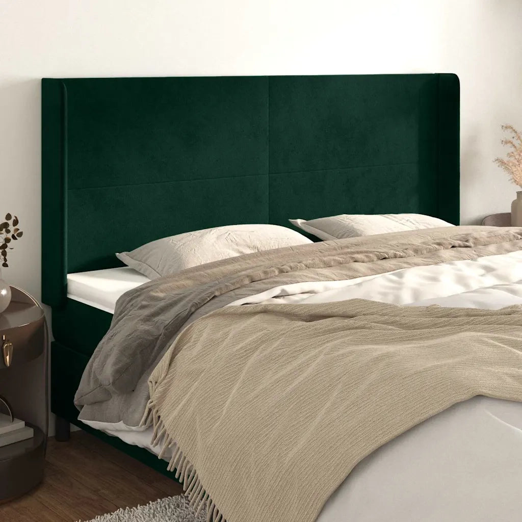 Testiera ad Orecchio Verde Scuro 203x16x118/128 cm in Velluto 3119369