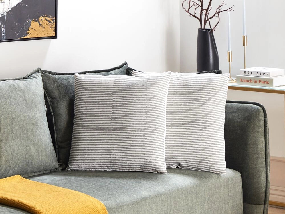 Set di 2 cuscini in lino e cotone con motivo a righe grigio e bianco 50 x 50 cm accessori salotto
