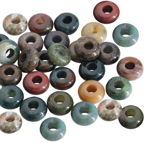Set di perle 30 pezzi - Perle di 10 mm - Agata indiana - Spacer di pietra naturale - Per creare gioielli - Colori misti - Perle di perla