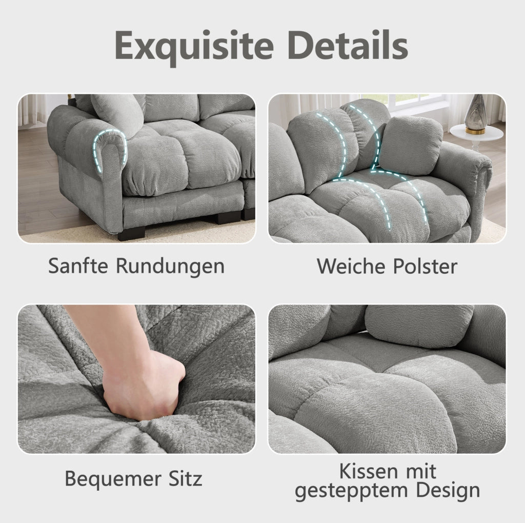 Divano modulare 2 posti 190x86x90 cm in ciniglia con cuscino; grigio chiaro