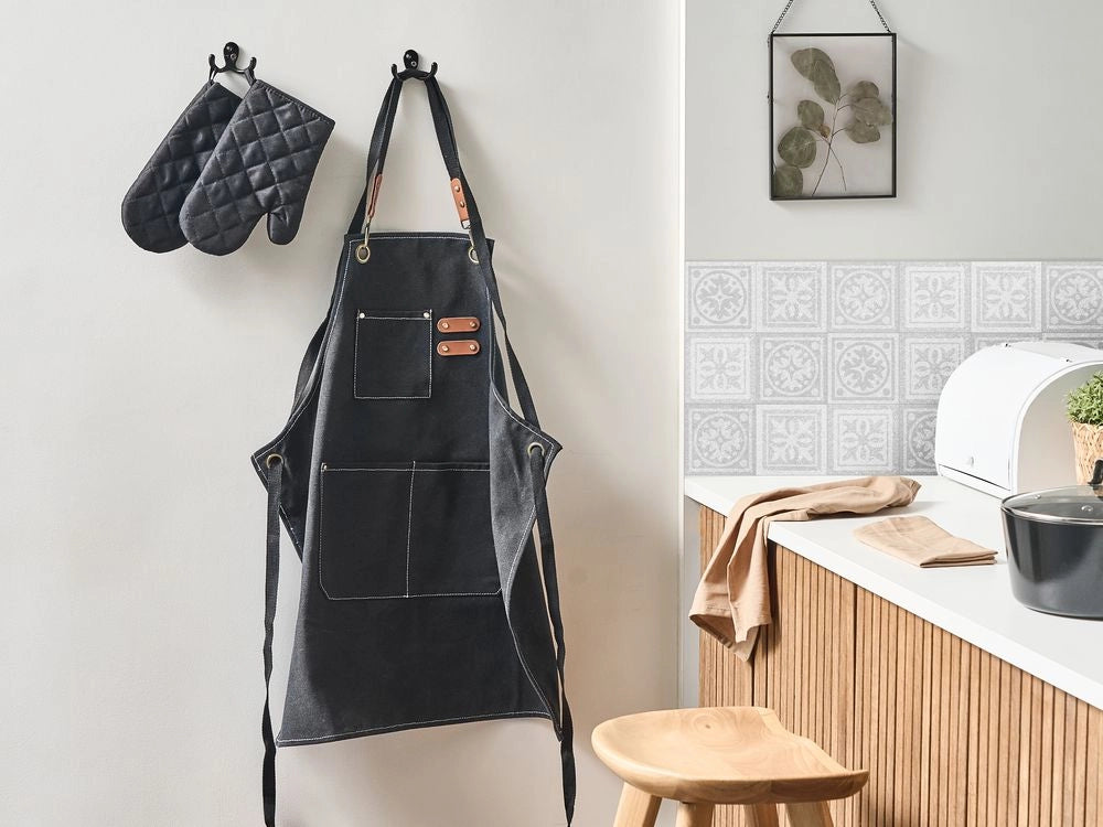 Set da cucina Grembiule Guanti da forno Panni da cucina nero tessili da cucina
