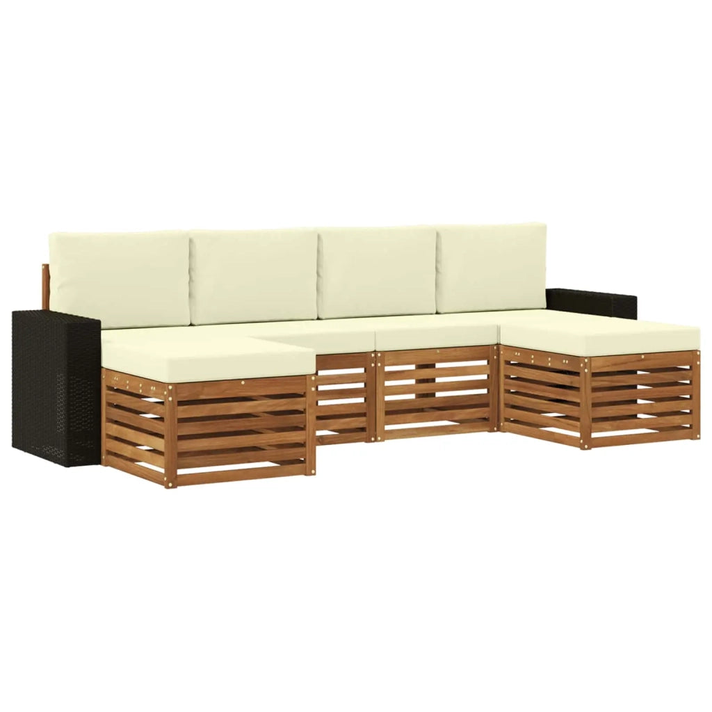 Set divani 6 pcs Naturale e Crema Legno di Acacia Massello