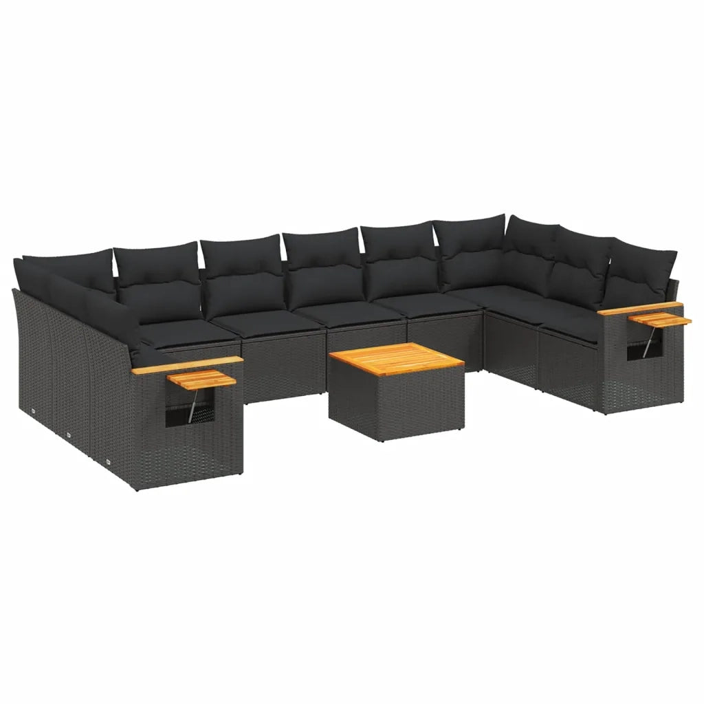 Set Divani da Giardino 11 pz con Cuscini in Polyrattan Nero 3227168