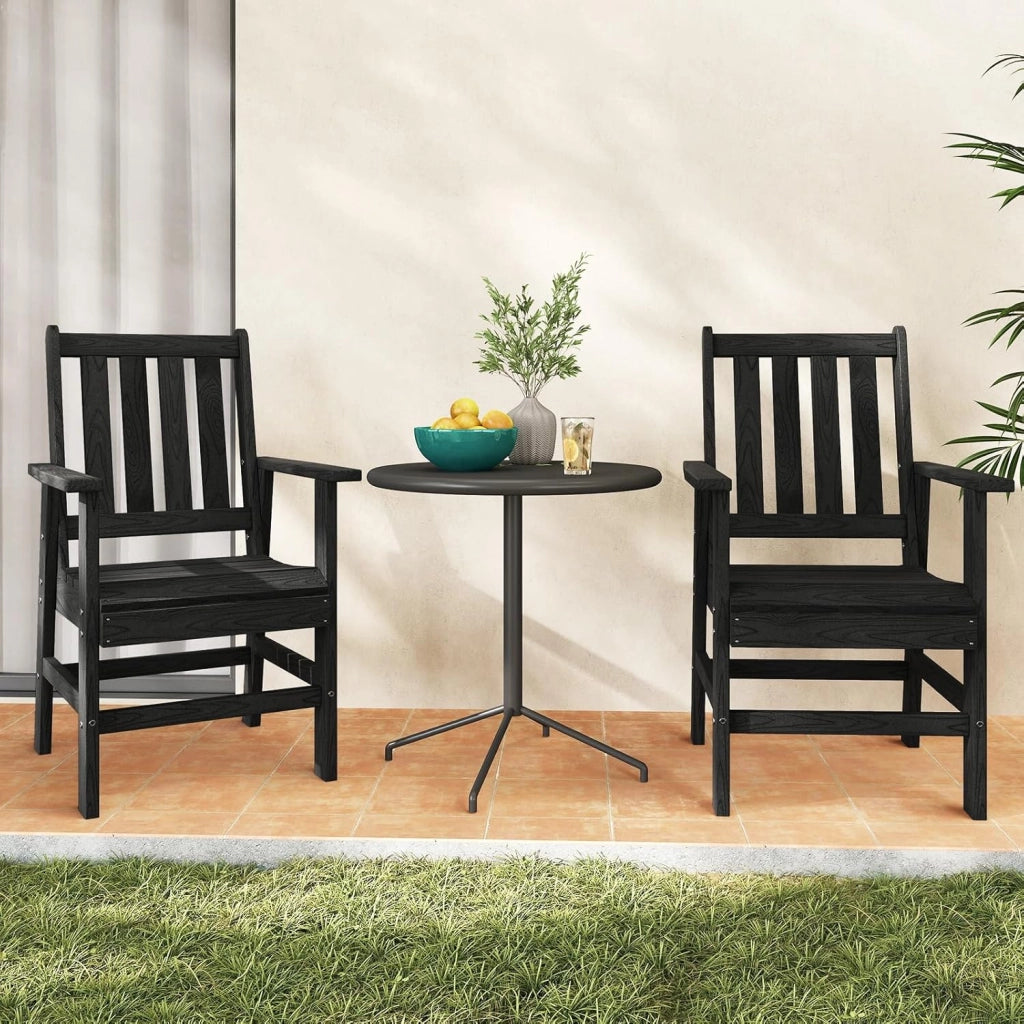 Sedia da Pranzo da Giardino con Larghi Braccioli, Sedile e Schienale a Doghe, Sedia da Esterno con Aspetto Estetico in Finto Legno, Adatta a Soggiorno, Sala da Pranzo, Gazebo (Nero)