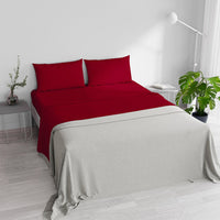 Set Lenzuola Matrimoniale Sopra Sotto e Federe in Raso di Poliestere Bordeaux