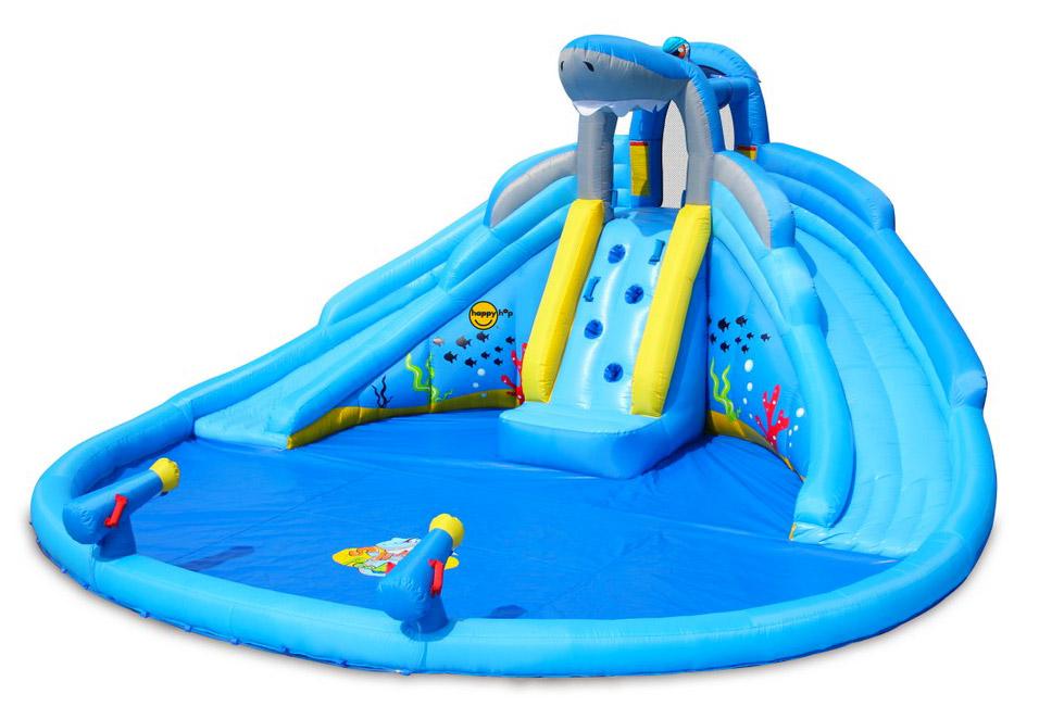 Castello Giostra Gonfiabile Acquatico Shark Splash Center con Pompa Happy Hop