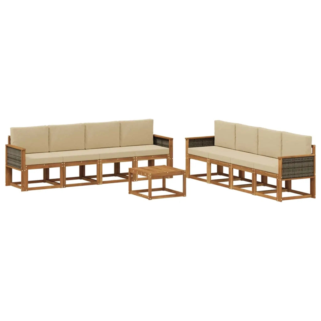 Set di divani da esterno 9 pz Naturale e Beige 3385089