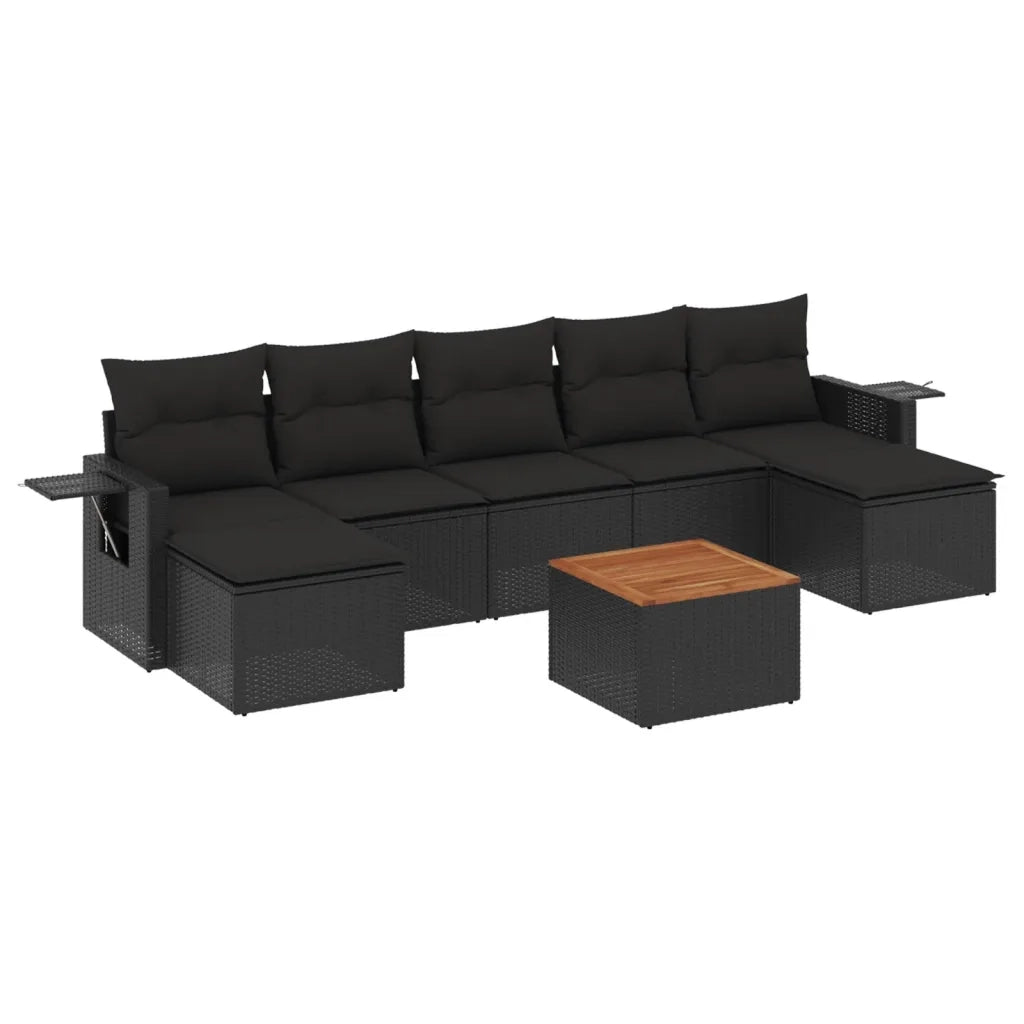 Set Divani da Giardino con Cuscini 8 pz Nero in Polyrattan 3224690