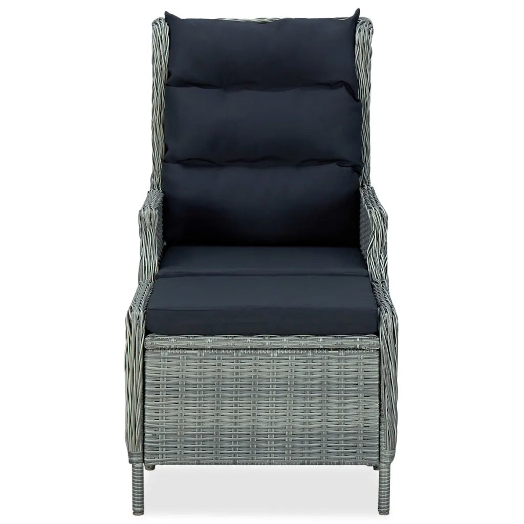 Sedia da Giardino | Sedie da Esterno Reclinabile con Pouf Polyrattan Grigio Chiaro