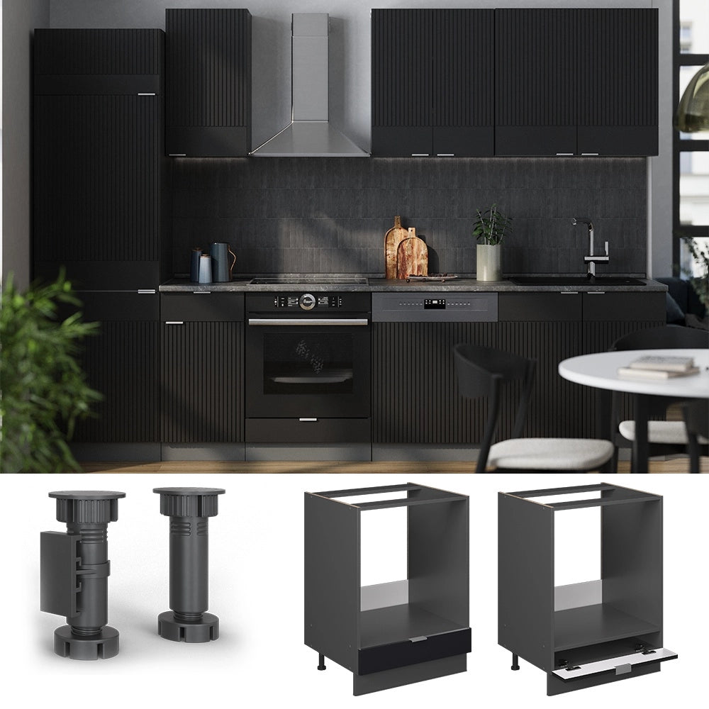 Mobile per forno da incasso Fame-Line Nero rigato/Antracite 60 cm senza piano di lavoro Vicco