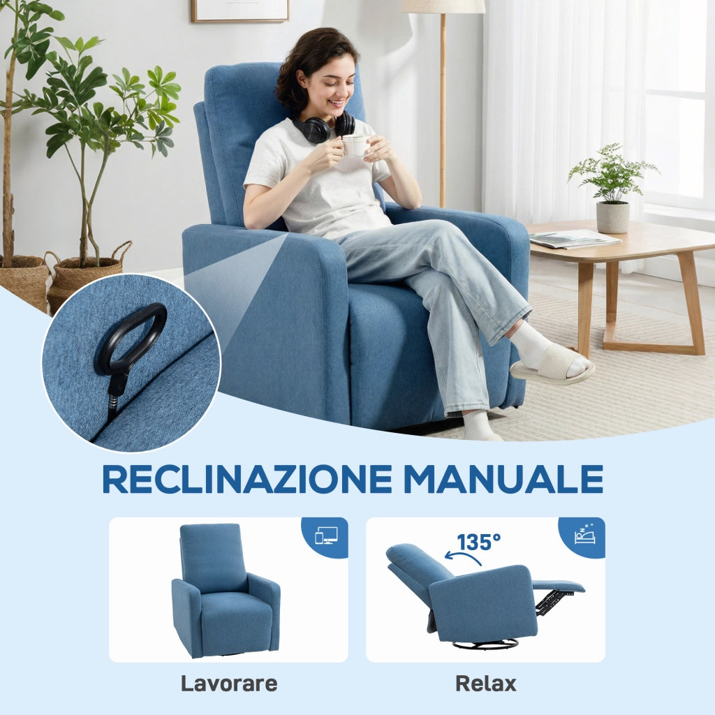 Poltrona Relax Reclinabile Girevole con Dondolo ¨C Zephmum ¨C Blu