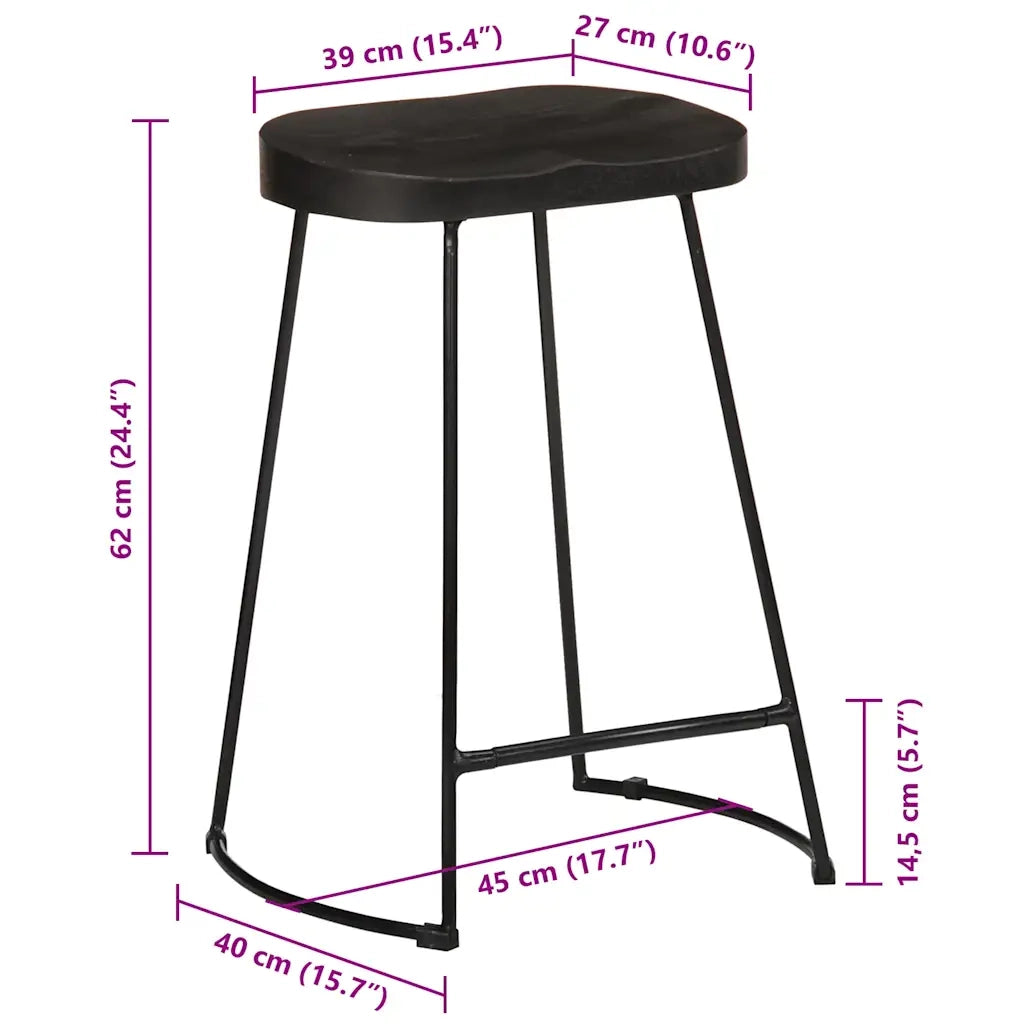 Sgabelli da Bar 2 pz Neri 45x40x62 cm Legno Massello di Mango 4013528
