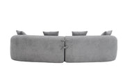 Divano modulare a 4 posti in chenille grigio, design moderno e curvo, senza montaggio