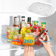 Organizzatore a giri per frigorifero, organizzatore rettangolare trasparente per frigorifero, organizzatore a giri rotativo 360° per armadi, tavoli, magazzini, cucine, mensola