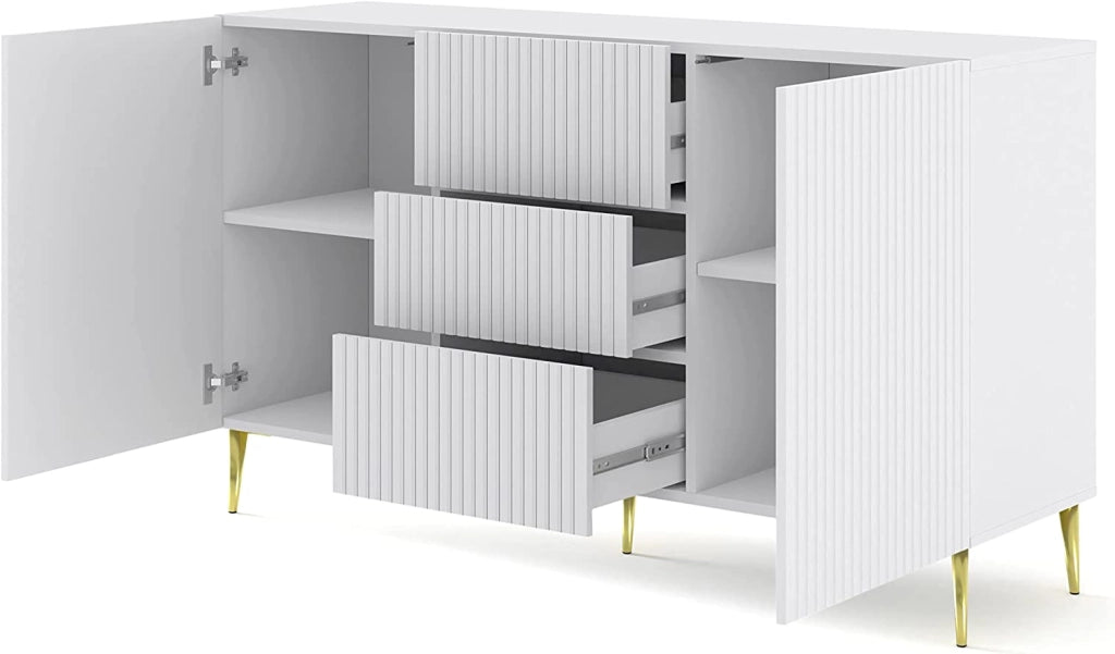 MOBILE CASSETTIERA SOGGIORNO S. RAVENNA cm149x41x86h BIANCO OPACO PIEDINI DORATI