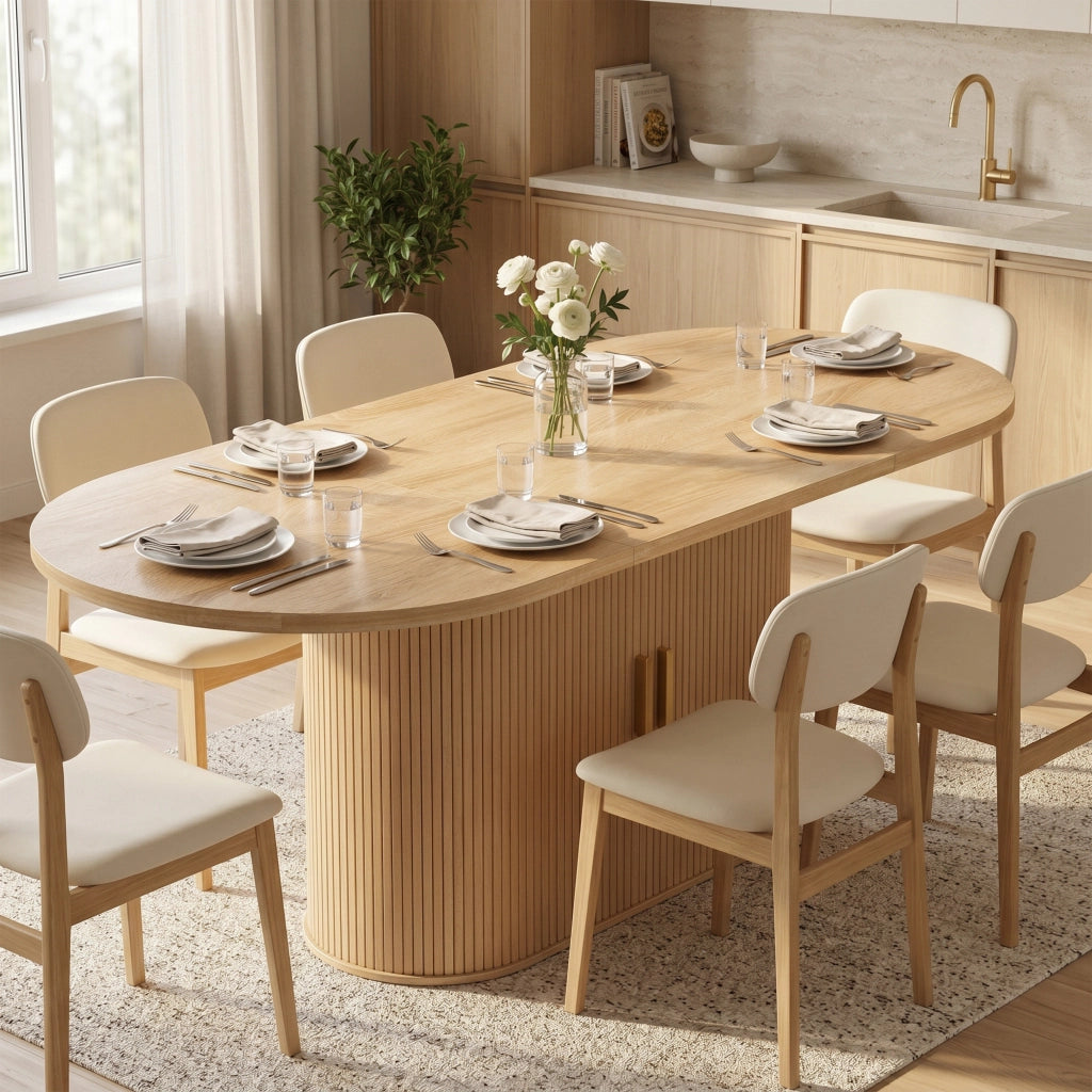 Table à Manger Ovale pour 6 Personnes Moderne 180x80x75cm Chêne