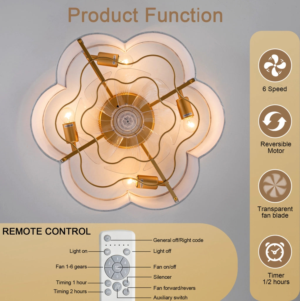 Ventilatore da soffitto ULEVR con luce, 6 velocit¨¤ reversibili, controllo app e telecomando, oro e bianco