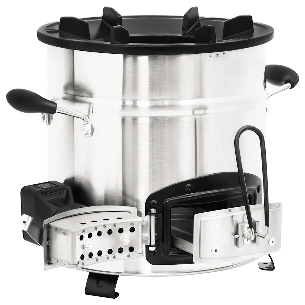 Stufa a Legna con Ventola USB Argento 35,5x26x28cm Acciaio Inox 319443