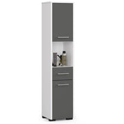 Colonna da bagno AKORD FIN Bianca 30 cm 2 ante 1 cassetto inserto frontale Grigio Grafite 30x30x140 cm