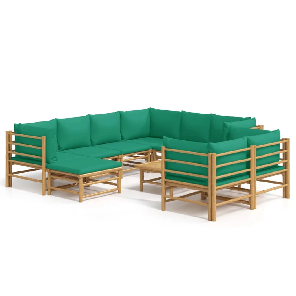 Set di mobili da giardino per esterni 10 pezzi con cuscini bambù verde 02_0015191
