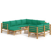 Set di mobili da giardino per esterni 10 pezzi con cuscini bambù verde 02_0015191